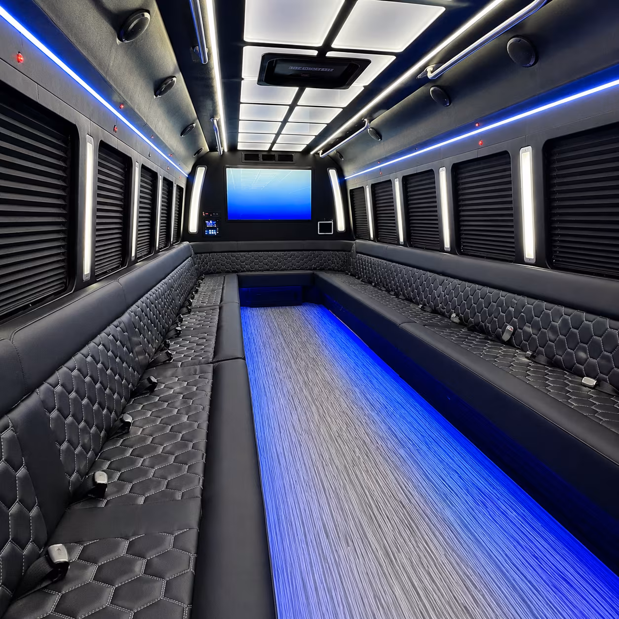 augusta 50 passenger party bus inside